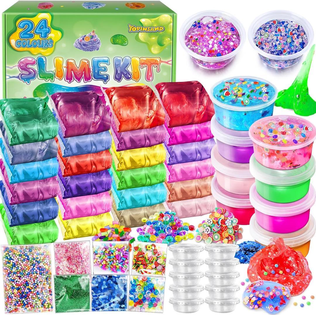 24 Pack DIY Slime Kit, Slime Making Kit for Girls 3-12, Crystal Premade Slime with Add-ins, Foam Balls, Glitters, Party Favors Gift Toys for Kids
