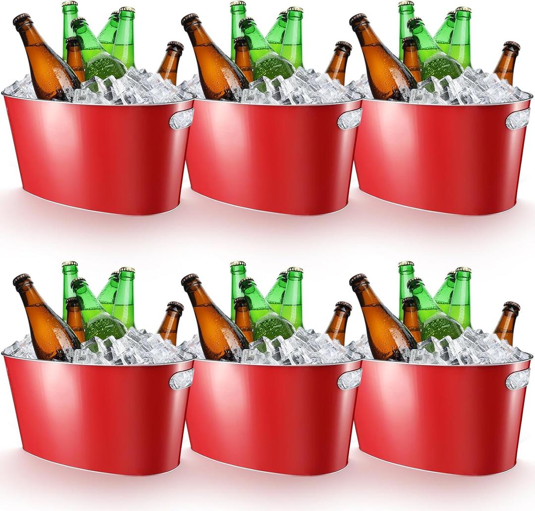 Hicarer Set Of 6 Galvanized Ice Bucket Galvanized Tub Ice Bucket for Parties Metal Beverage Buckets with Handles Wine Beer Champagne Vintage Buckets for Cocktails Mimosa Bar Supplies with Scoops