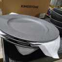 KINGSTONE Black Dinnerware Sets with flatware, 32-Piece Matte Marble Pattern Premium Porcelain, Place Setting with Dinner Plate, Salad Plate, Pasta Bowl, Microwave and Dishwasher Safe