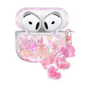 Coralogo for Apple for Airpods 4 Case - Women Girls Cute Girly Kawaii 4th Generation for Airpods Cases Cover Glitter Liquid Sparkle Castle Hard Shell Keychain Funda Estuche Forro para Airpod 4 Gen