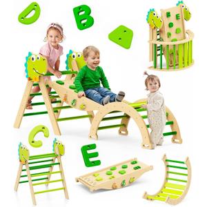 Pikler Triangle Set, 11-in-1 Montessori Climbing Toy for Toddlers, Foldable Wooden Indoor Jungle Gym & Playground Climber for Learning and Motor Skills (18 Months 7 Years)