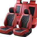 FLORICH Automotive Seat Covers Full Set, Leather Car Seat Protector, Waterproof Seat Covers for Cars, Black and Red Seat Protector Universal Fit Most Vehicles (Red&Black)