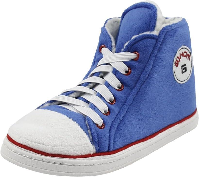 Gohom Sneaker Slippers for Women Plush Fashion Indoor House Slipper Boots Fabric Indoor House Bedroom Fashion Sneaker Slippers Boots Size 8 Blue and White