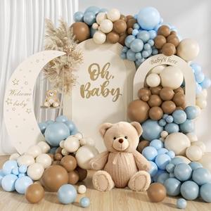 11 Pcs Dusty Blue and Brown Balloon Arch Kit, Bear Baby Shower Decorations with Brown Sand White Dusty Blue Balloons for Baby Shower Decorations Gender Reveal Birthday Party Decoration