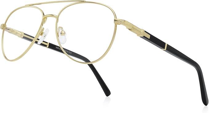 Classic Aviator Reading Glasses for Men Women Light Blocking Computer Readers Spring Hinge Metal Frame Acetate Legs, Magnification Strength: 1.75 x