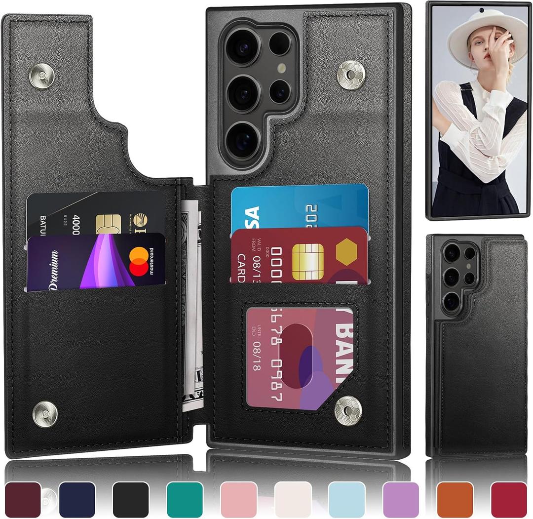 DJDUCK Designed for Samsung Galaxy S25 Ultra Case Wallet with Card Holder, [Magnetic Clasp Cover] [RFID Blocking Leather Protection] Shockproof Women Men Cases for Samsung S25 Ultra Black