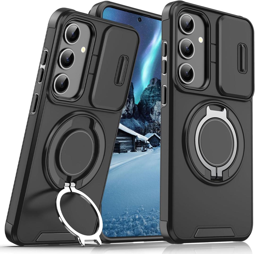 for Samsung Galaxy S26 Case with Magnetic Ring Kickstand Camera Cover, Heavy Duty Military Shockproof Rugged Full Bumper Protection Cover for Samsung S26 5G Phone Case Shell (Black)