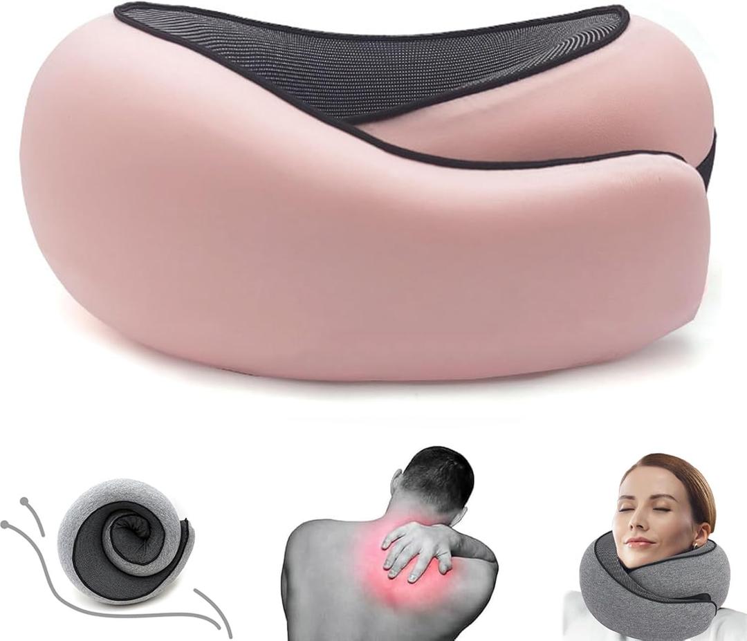 Outney Travel Pillow for Airplanes 2024 Veritable Chin Support Travel Neck Pillow 100% Pure Memory Foam Full Neck Surround Pillows for Traveling Flight Sleeping Portable Travel Essentials (Pink)
