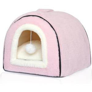 Cat Bed for Indoor CatsFoldable cat caveAnti-Slip & Water-Resistant Bottomcat Houses for Indoor Cats or Small Dogs, Kitten Tent, Rabbit Bed2 in 1 pet Bed (Pink)