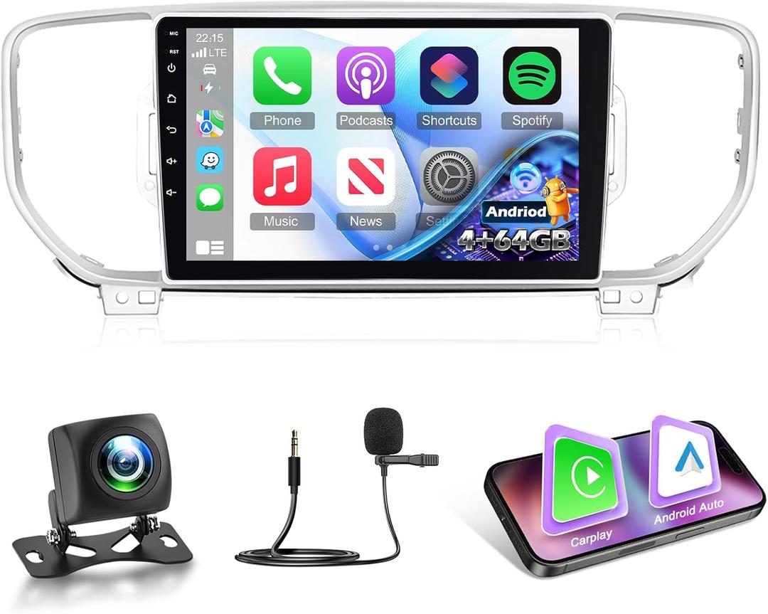 4G+64G 9 inch Radio for Kia Sportage 2016 2017 2018, Android Touch Screen Sportage Car Stereo, Wireless Carplay/Android Auto/32 EQ Audio/1280 * 720 Screen/SWC/Bluetooth