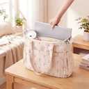 Dansydaisy Bow Corduroy Tote Bag for Women, 17 Pocket Cute Laptop School Work Tote Bag Large Capacity for Travel