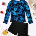 Girls Rash Guard Swimsuit Two Piece Set Colorblock Long Sleeve Bathing Suit UPF50+Sun Protection Swim Suits 11-12Y