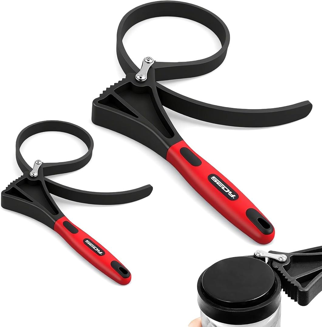 2-Piece Rubber Strap Adjustable Wrench Set Diameter 4" and 6", Oil Filter Pipe Jar Opener Strong Grip Plumbers Universal Spanner for Drain Sewer Cap Sink Pliers Nut Shower Head Valve Removal