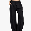 utcoco Women's Cotton Linen Drawstring High Waisted Pants Casual Loose Fit Wide Leg Trousers, Size L