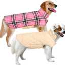 MIGOHI Winter Dog Jackets, Reversible Windproof Waterproof, British Plaid Coat for Small Medium Large Dogs, Pink, L