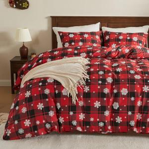 JELLYMONI Christmas Duvet Cover King, Cotton Set With Zipper Closure, Plaid Comforter Cover, 1 Duvet Cover & 2 Pillowcases