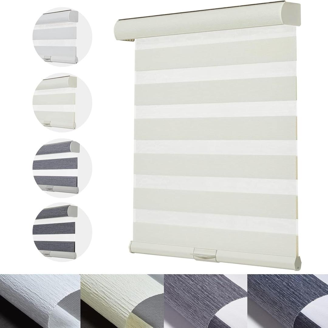 Persilux Cordless Zebra Blinds for Windows with Jacquard Pattern Insulated Roller Shades Light Filtering Sheer Window Shades for Home, Office and Door (34" W x 72" H, Cream)