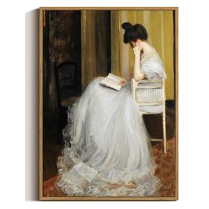 Victorian Lady Reading Framed Canvas Wall Art 16x24 inch