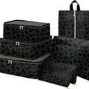 7 Set Packing Cubes Travel Luggage Organizers for Suitcase Travel Accessories with Shoe Bag for Women Girls Aesthetic Cute-Black Leopard Cheetah Pattern