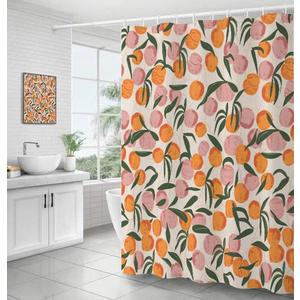 Decorative Peach Shower Curtain Waterproof Polyester Fabric, Home Bathroom Decor Hanging Curtain with Hooks 72 by 72 Inch, Hotel Quality, Machine Washable