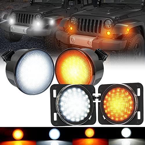 SUPAREE Smoked Lens Turn Signal Lights & Fender Side Marker with Fireworks Flow Effect Amber LED Turn Signal Lights with White DRL Compatible with 2007-2018 J-eep Wrangler JK JKU