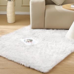 White Shag Washable Area Rugs for Living Room Faux Sheepskin Fuzzy Fur Rug for Bedroom Nursery Rug 3x5 Teen Room Dcor Boho