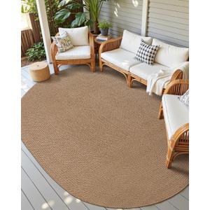 DEXI Oval Easy Jute Rug 8x10, Braided Woven Rustic Rugs No Shed, Large Neutral Area Carpet Mat for Outdoor Patio Dining Living Room Farmhouse, Tan Brown