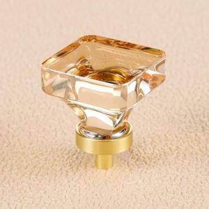 coolnews 8 Pack Champagne Crystal Drawer Knobs Glass Kitchen Cabinet Knobs, 1-3/8 Inch Square Glass Knobs for Dresser Drawers, Brushed Brass/Gold Base
