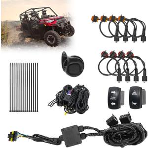 UTV Turn Signal Kit with Horn, Pre-Wired Plug & Play Blinker System, Hazard Light & Rocker Switch, ATV Street Legal Lighting Kit Compatible with Kawasaki Teryx Polaris RZR, Can-Am Maverick, CFMOTO
