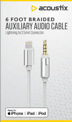 Acoustix™ 3.5mm to Apple Lightning Braided Auxillary Cable - White