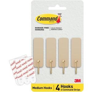 Command Medium Wire Hook, Latte, 4 Hooks, 6 Strips