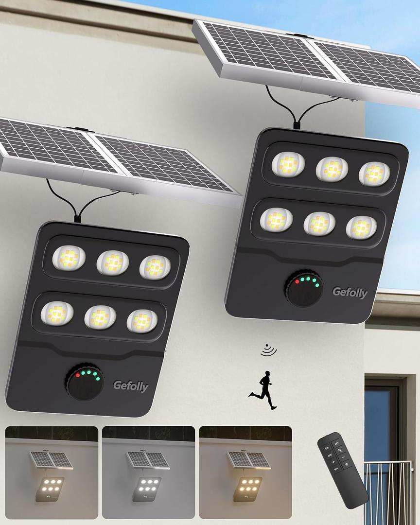 Gefolly FL-10000W Solar Street Light Outdoor, Flood Security Parking Lot, 2 Pack