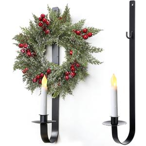 SiliFine 2 Set Christmas Metal Wall Candle Sconce Holder Wall Mount Candle Holder with Berry Wreath for Farmhouse Living Room Entryway Fireplace Bedroom Bathroom Decor, Only Applicable to LED Candles