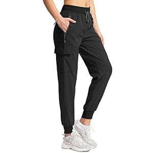 Soothfeel Women's Hiking Cargo Pants with Pockets Lightweight Quick Dry Travel Athletic Joggers Pants for Women(Black, L)