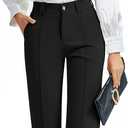FUNYYZO Office Dress Pants for Women Stretch High Waisted Casual Business Long Trousers with Deep Pockets (Black, L)
