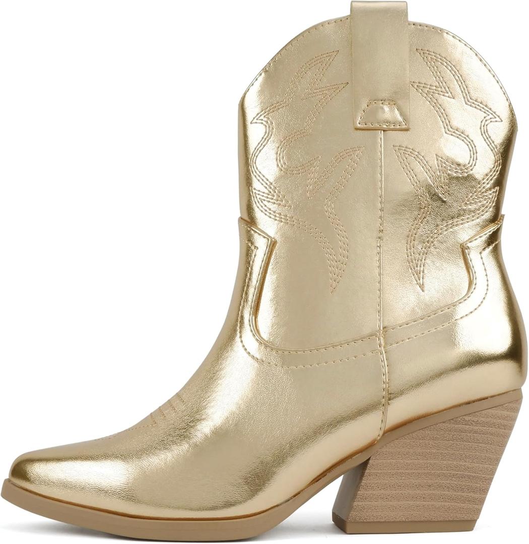 Soda BLAZING ~ Women Western Bootie Pointe Toe with Low Heel (7, Lt-gold Metallic)