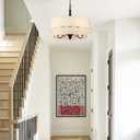 Black Chandelier for Dining Room Modern Farmhouse Drum Chandeliers Two Tiered 5 Light 21.25’’ Inch Hanging Pendant Light for Entryway Kitchen Island Hallway Foyer Stairway Living Room