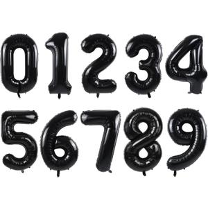 TONIFUL Number Balloons 16 Inch Black 0-9 Number Mylar Foil Balloons 10 Pcs Black Custom Digital Balloons for Birthday Party Engagement Graduations Anniversary Baby Shower Decorations Party Supplies