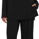Darong Women's 2 Piece Lounge Set Casual Long Sleeve Crew Neck Tops Wide Leg Pants Travel Airport Outfit Matching Sets (Large, Black(regular))