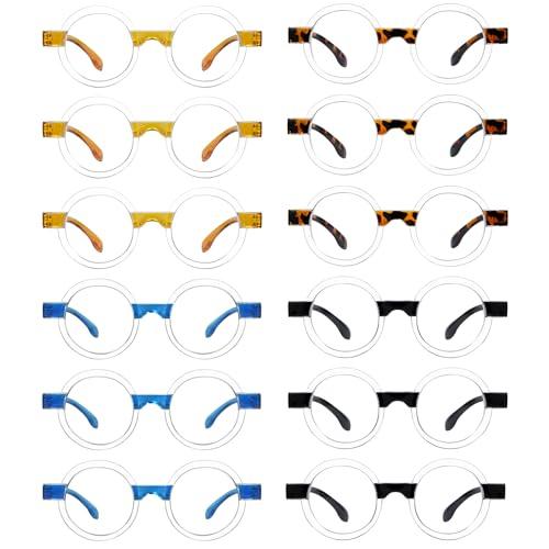 BFOCO 12-Pack Round Reading Glasses Women Small Readers for Men (+1.75)
