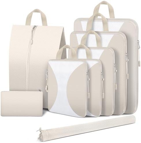 8 Set Compression Packing Cubes for Travel, Packing Cubes Compression Travel Accessories Expandable Packing Organizers for Carry on Luggage Suitcase