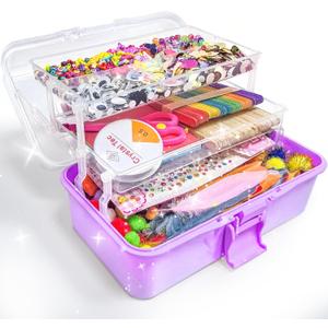 LINAYE 3000PCS Arts and Crafts Supplies Kit for Kids, All in One DIY Craft Box Kits, Craft Supplies Set Include Pompoms, Pipe Cleaners for Kids Ages 4-6 6-8 Birthday Gifts for Boys Girls (Purple)