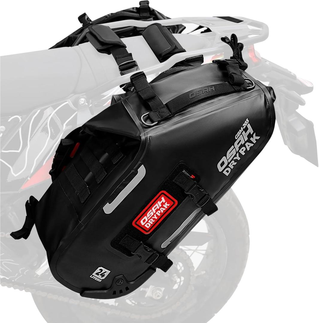 OSAH DRYPAK Motorcycle Saddle Bags, Waterproof Durable Saddlebags 48L(24L*2), Large Capacity Anti-Vibration Pannier Bags, Ideal Luggage Bag for Adventure and Sport Motorcycle Racks, 1 Pair