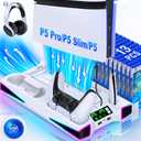 LIFUFUTEE PS5 Stand, PS5/Slim/Pro Cooling Station with 2.36in Cooling Fan, Controller Charger Station for PS5 Accessories, RGB Light, Headset Holder, 3 Charger Ports for PlayStation 5 Slim/Pro Console