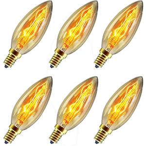 CTKcom 40 Watt E14 Base Edison Chandelier Light Bulbs (6 Pack),C35 Vintage Antique BulbsDimmable Amber Glass, Warm White 2300k,for Candle Pendant LightsHome Light Fixtures120V