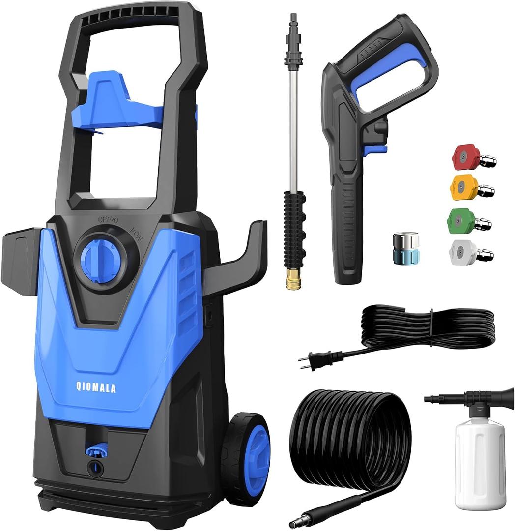 Electric Pressure Washer, 5000PSI 3.2 GPM High Pressure Cleaner with 35 FT Power Cord, 20FT Hose, 4 Nozzles, Foam Cannon, Clean Machine for Car, Patio, Driveway, Home Cleaning (Blue)