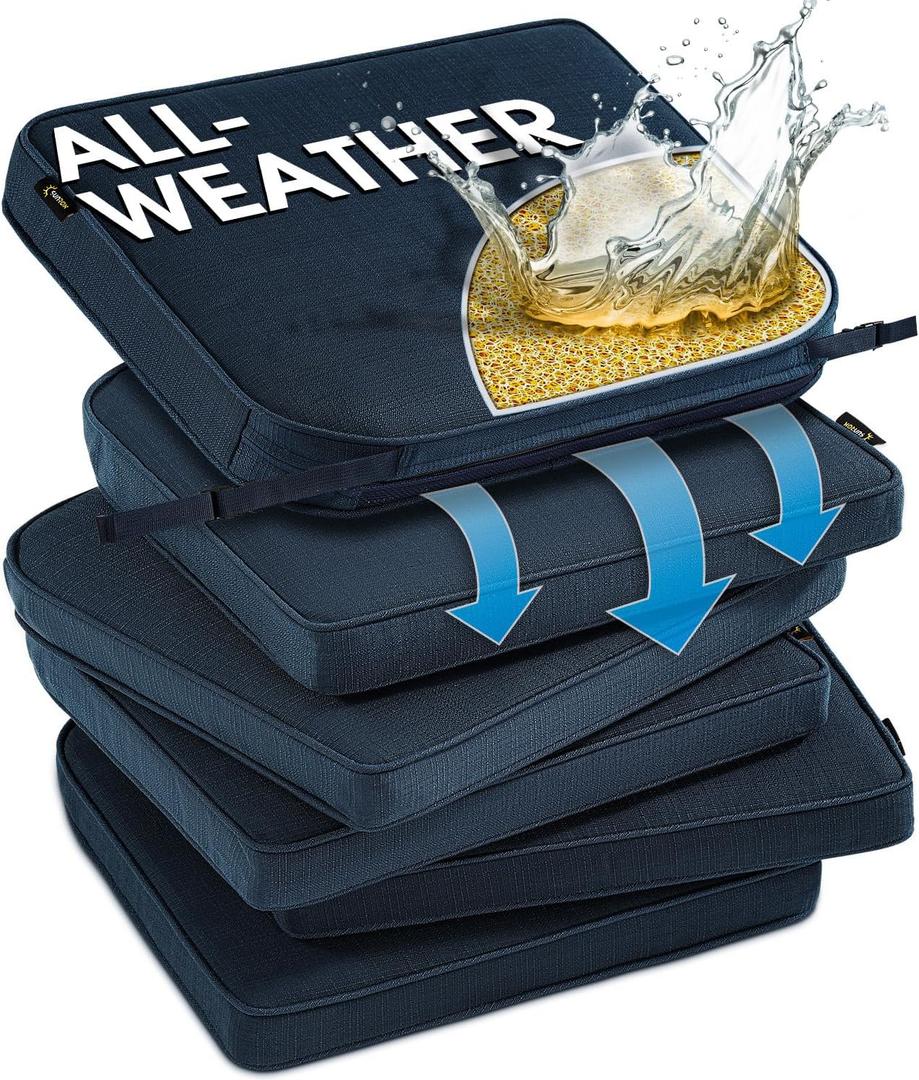 SUNROX DryFast Foam Outdoor Chair Cushion with DryMesh Drainage, All-Weather FadeShield Water Resistant Patio Furniture Cushions, Ultra Durable Patio Chair Cushions 18.5"x16", 6 Pack Navy