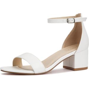 PARTY Women's Open Toe Ankle Strap Low Block Chunky Heels Sandals (6.5, White Pu B)