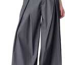 THWEI Men's Baggy Wide Leg Pants Zipper Fly Pleated Trousers Casual Dress Pants with Pocket (Large, Grey)