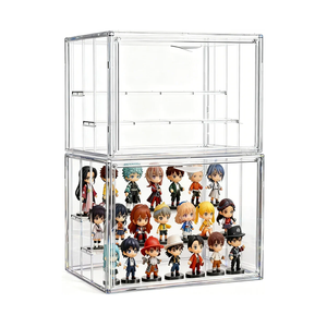 Attelite Acrylic Display Case for Collectibles, 3 Tier Figure Display Cases with 2 Movable Dividers, Clear Stackable Display Box Showcase with Magnetic Door for Action Figures